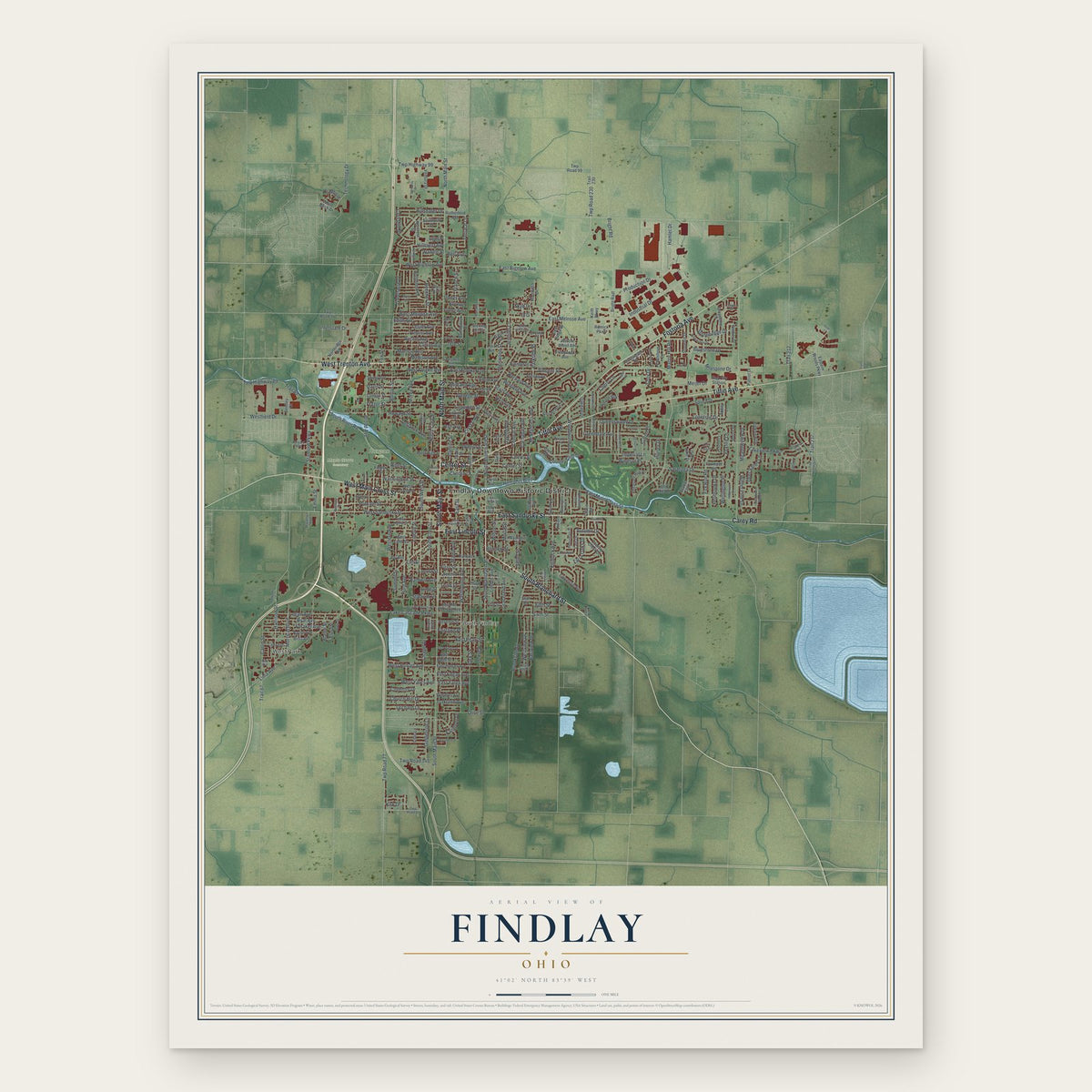 Findlay, Ohio map print, the full design