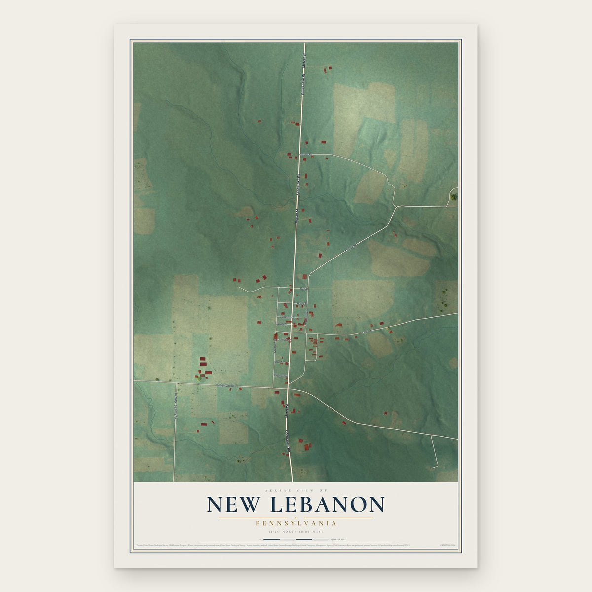 New Lebanon, Pennsylvania map print, the full design