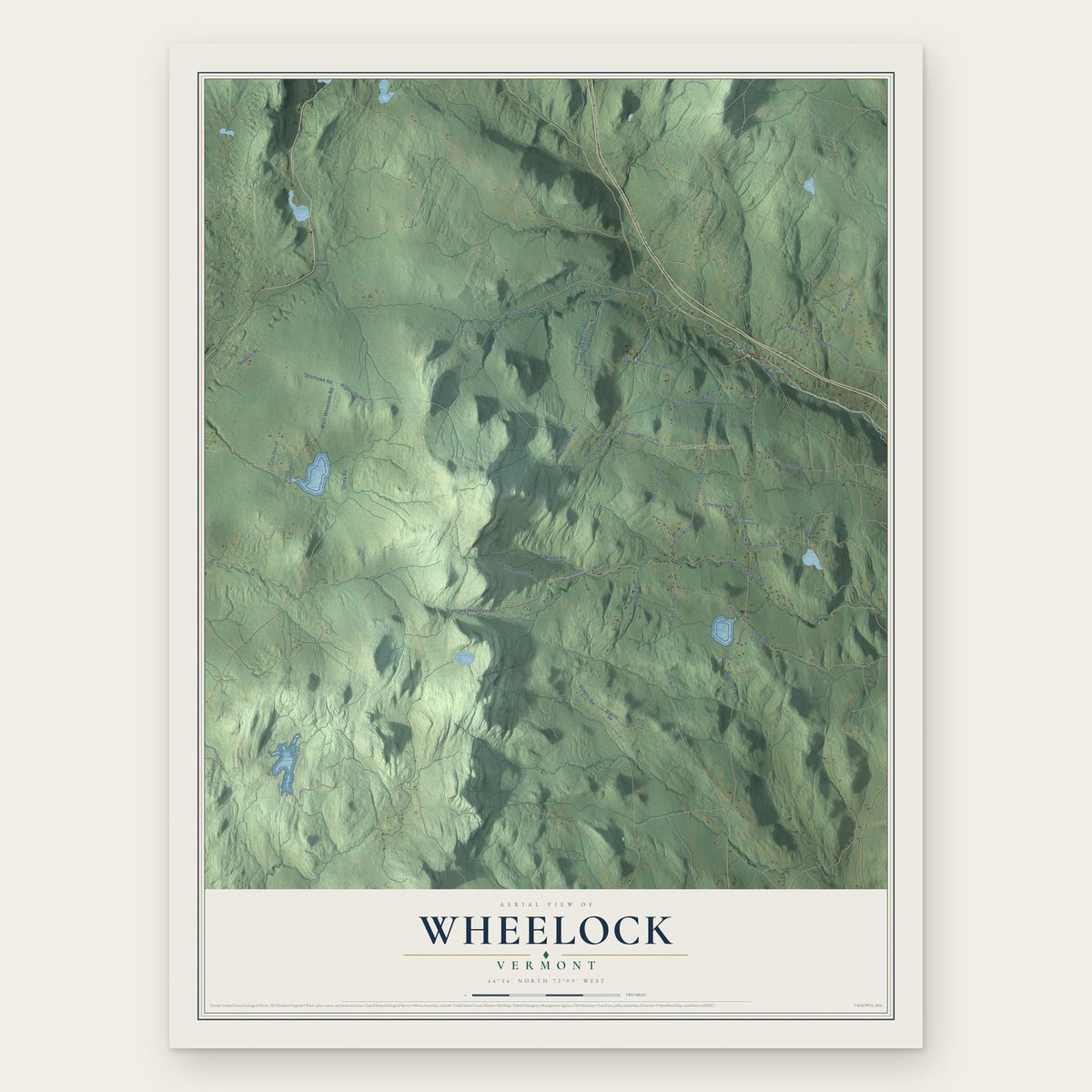 Wheelock, Vermont map print, the full design