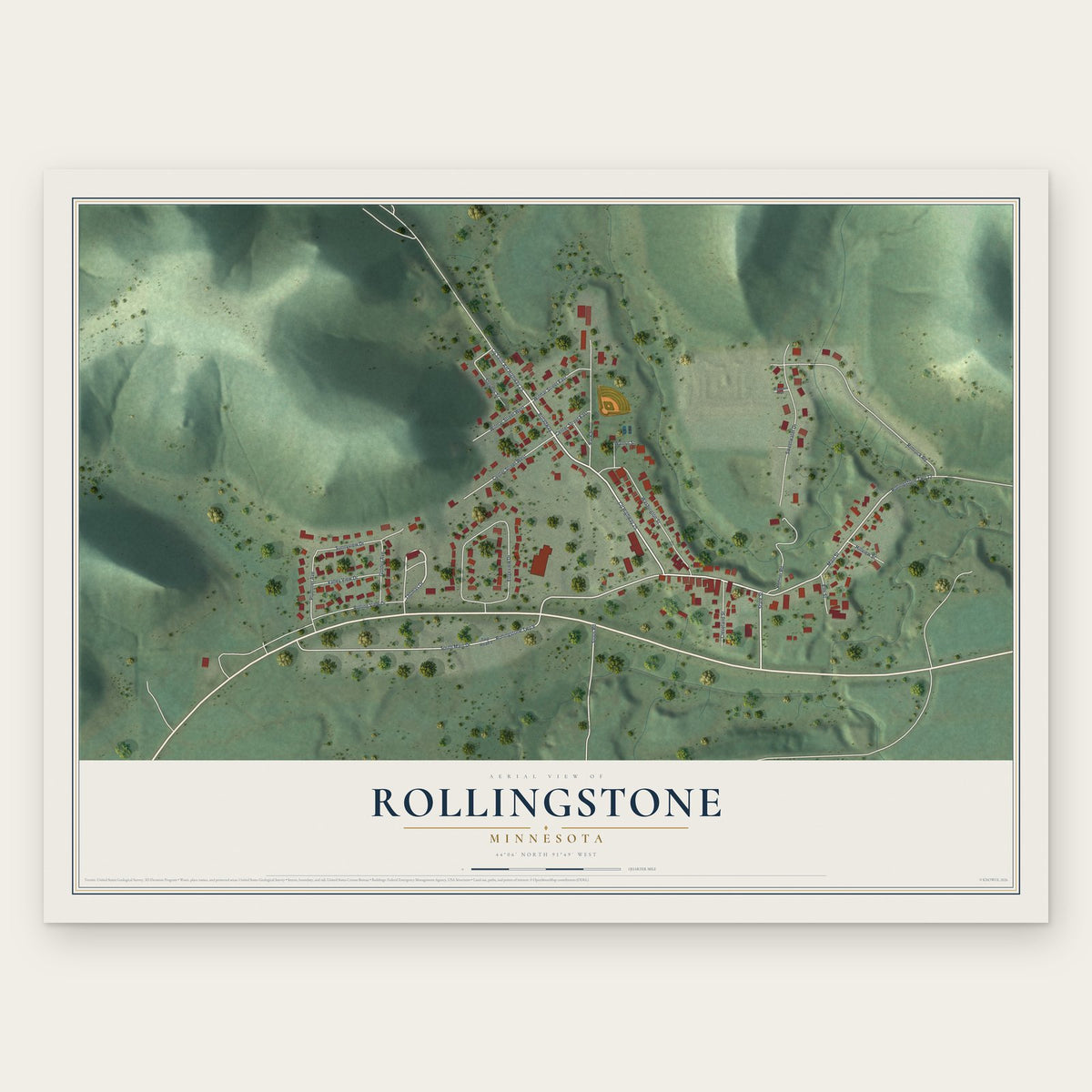 Rollingstone, Minnesota map print, the full design