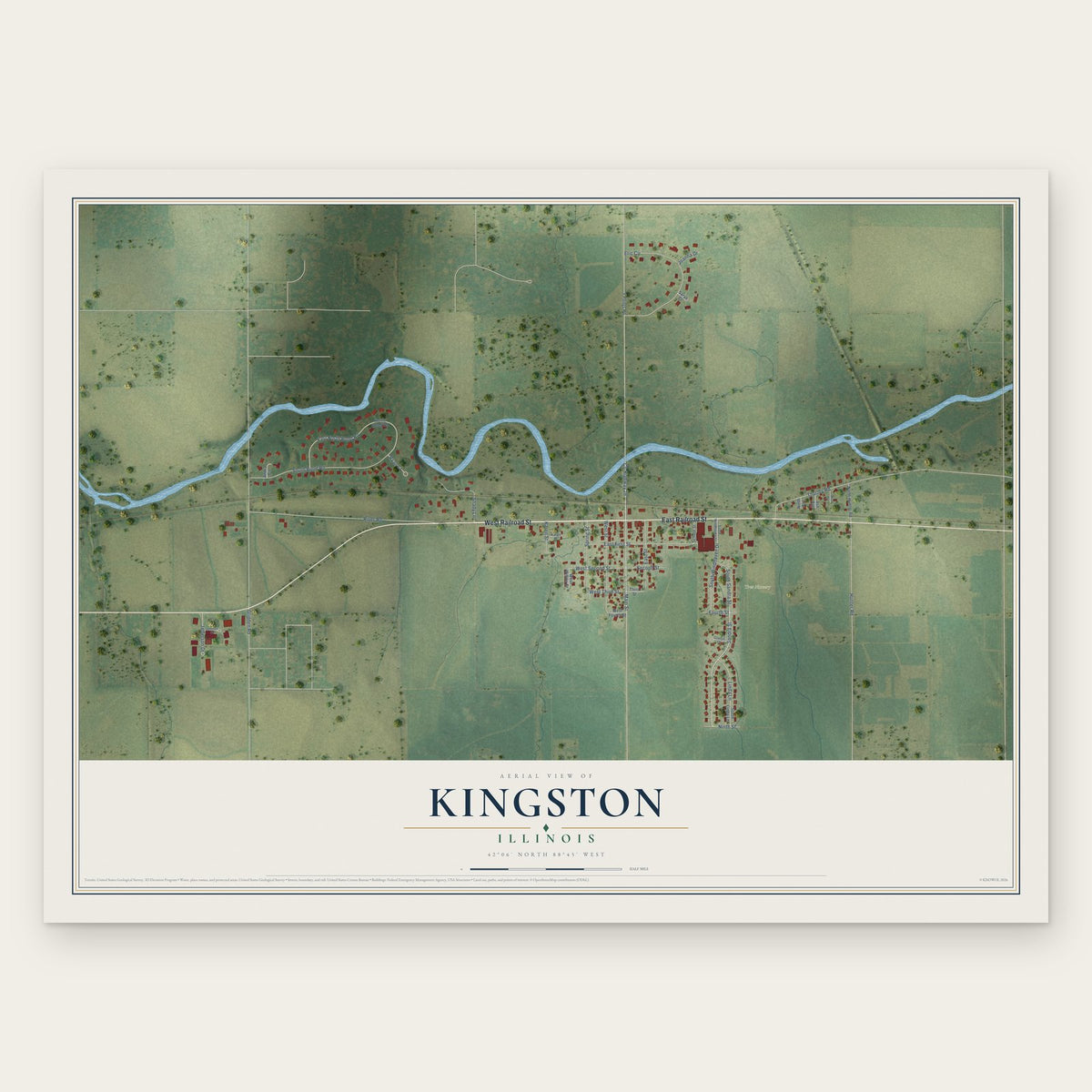 Kingston, Illinois map print, the full design
