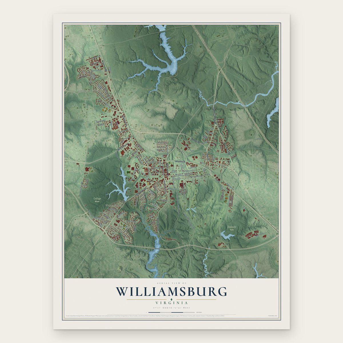 Williamsburg, Virginia map print, the full design