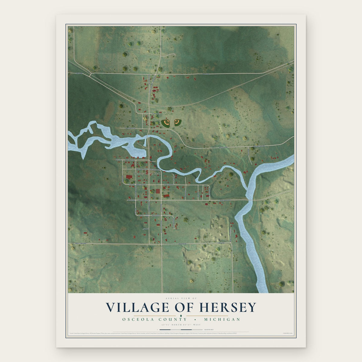 Hersey, Michigan map print, the full design