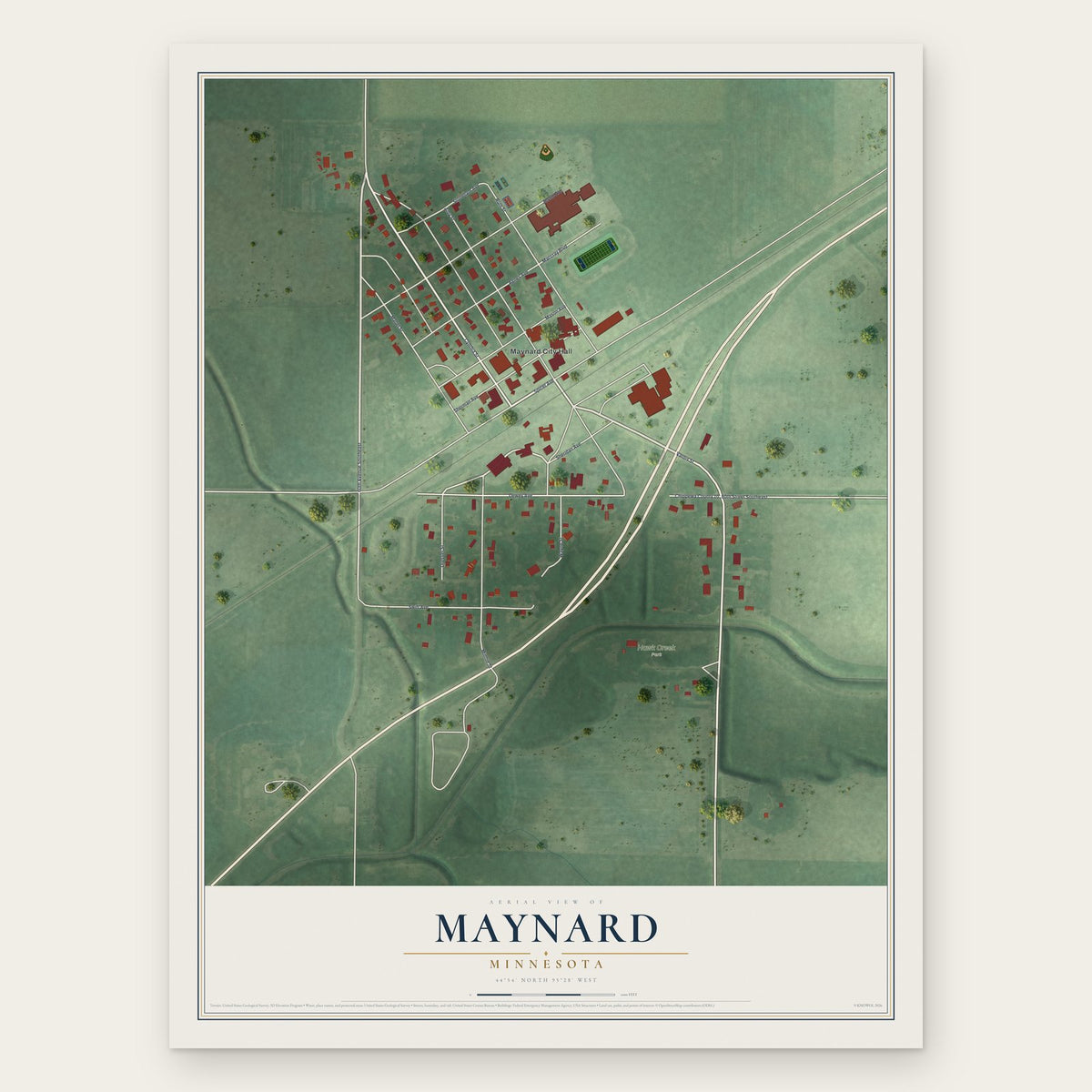 Maynard, Minnesota map print, the full design