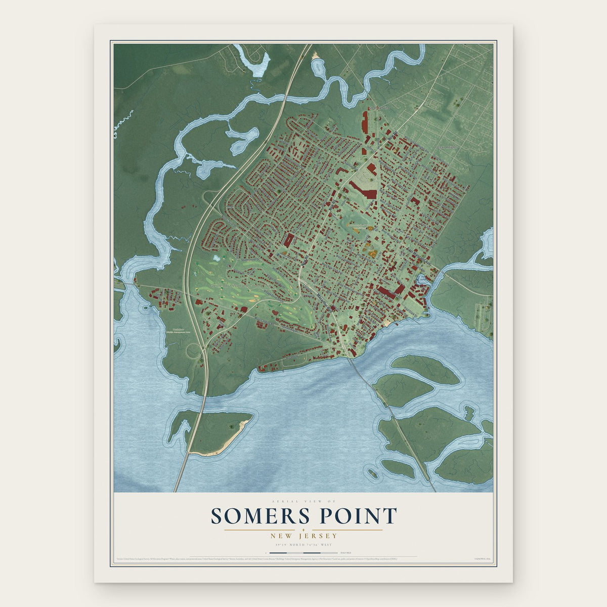 Somers Point, New Jersey map print, the full design