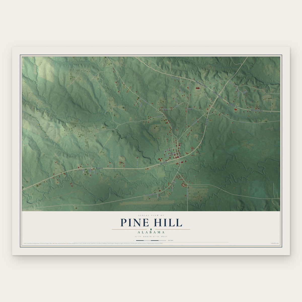 Pine Hill, Alabama map print, the full design