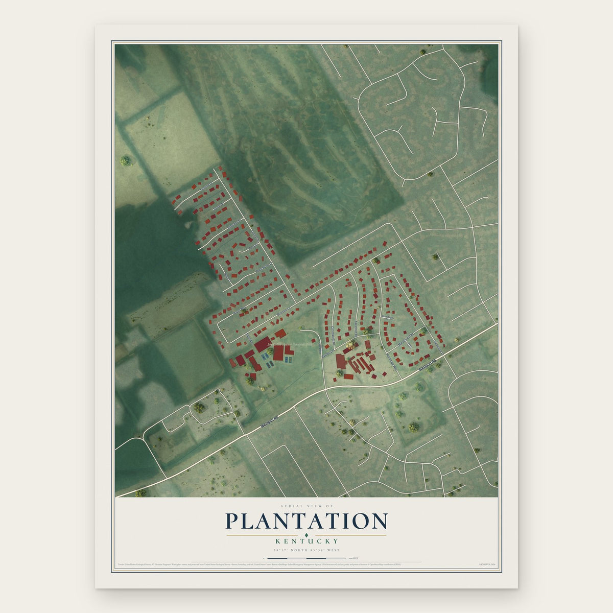 Plantation, Kentucky map print, the full design