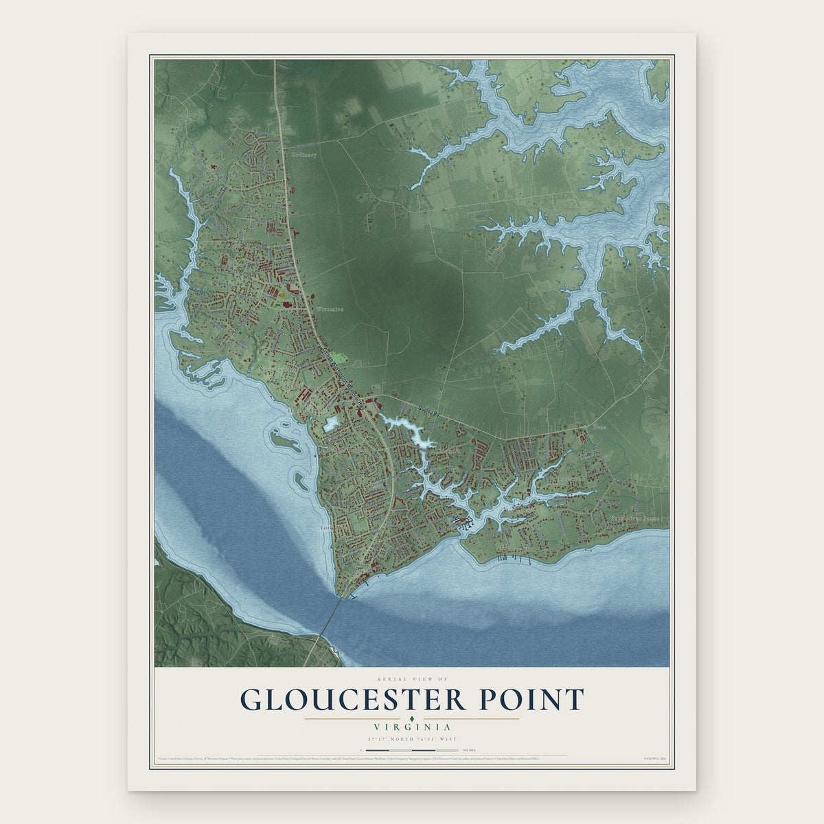 Gloucester Point, Virginia map print, the full design