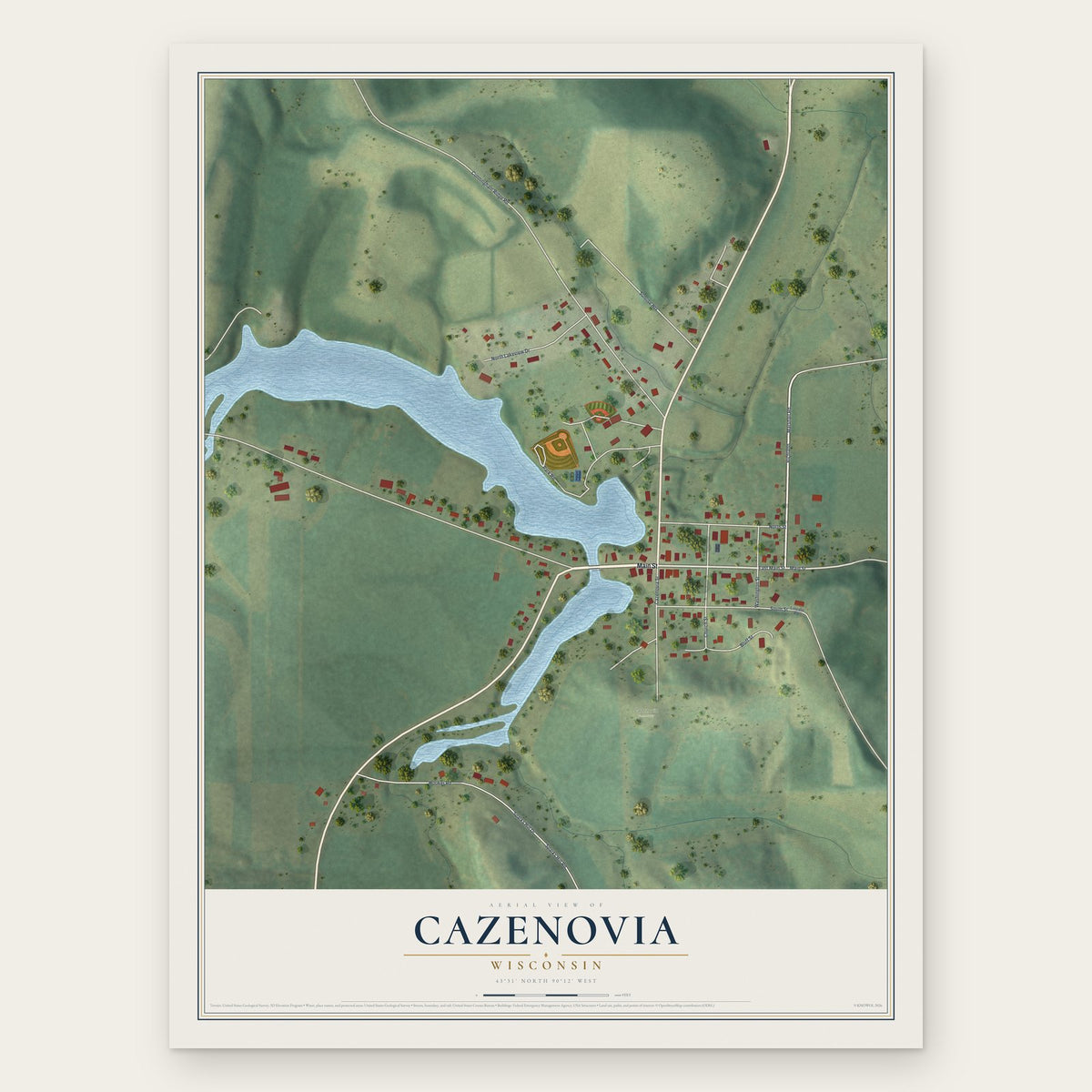 Cazenovia, Wisconsin map print, the full design