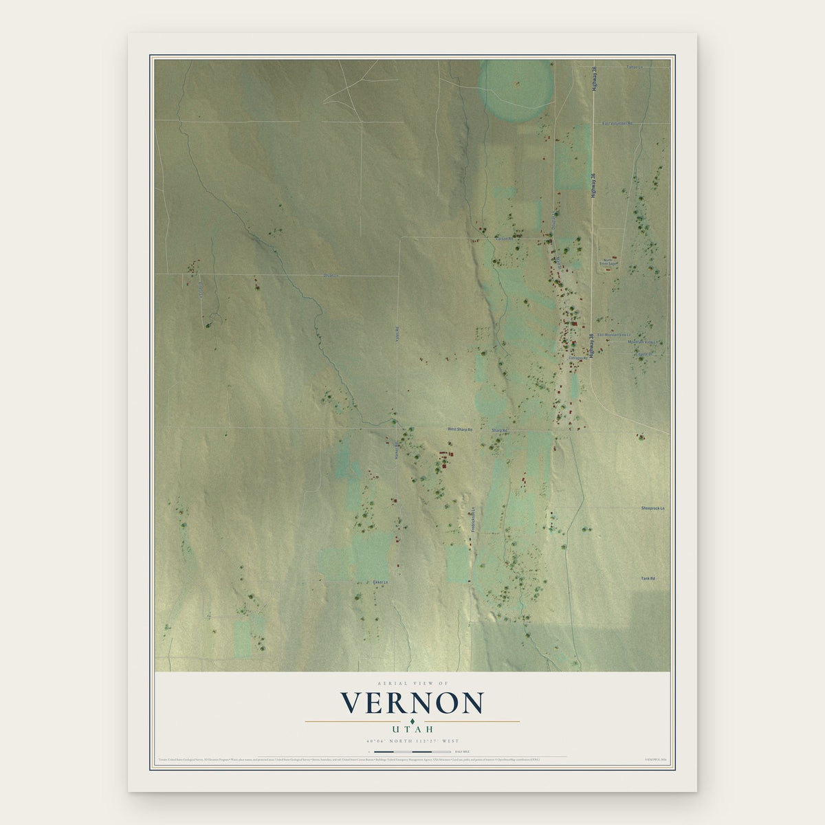 Vernon, Utah map print, the full design
