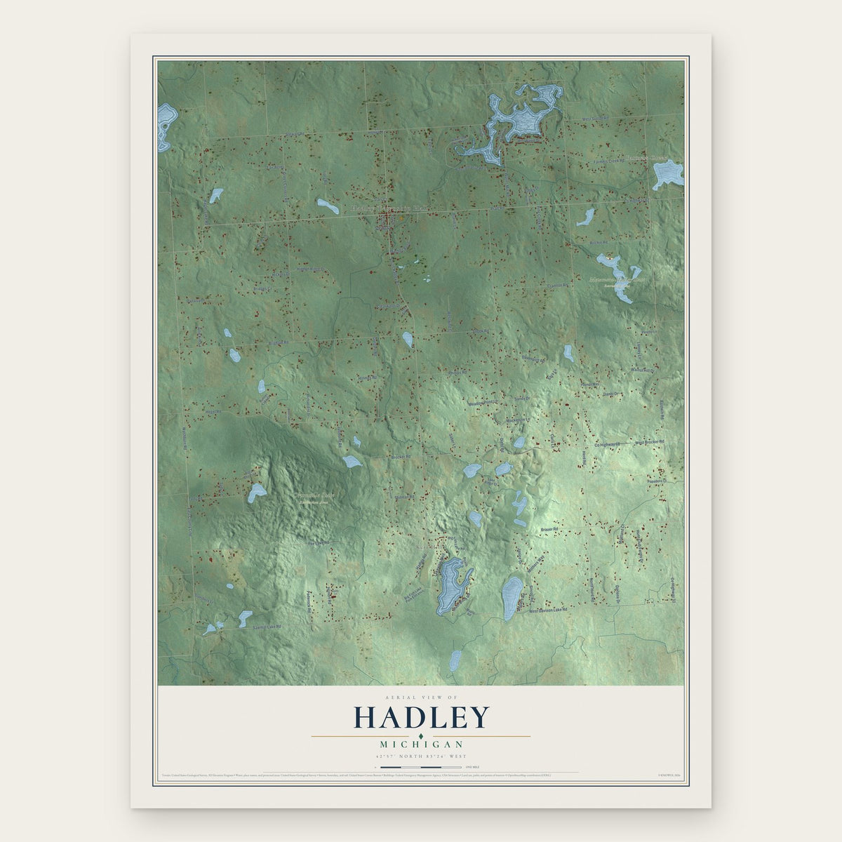 Hadley, Michigan map print, the full design