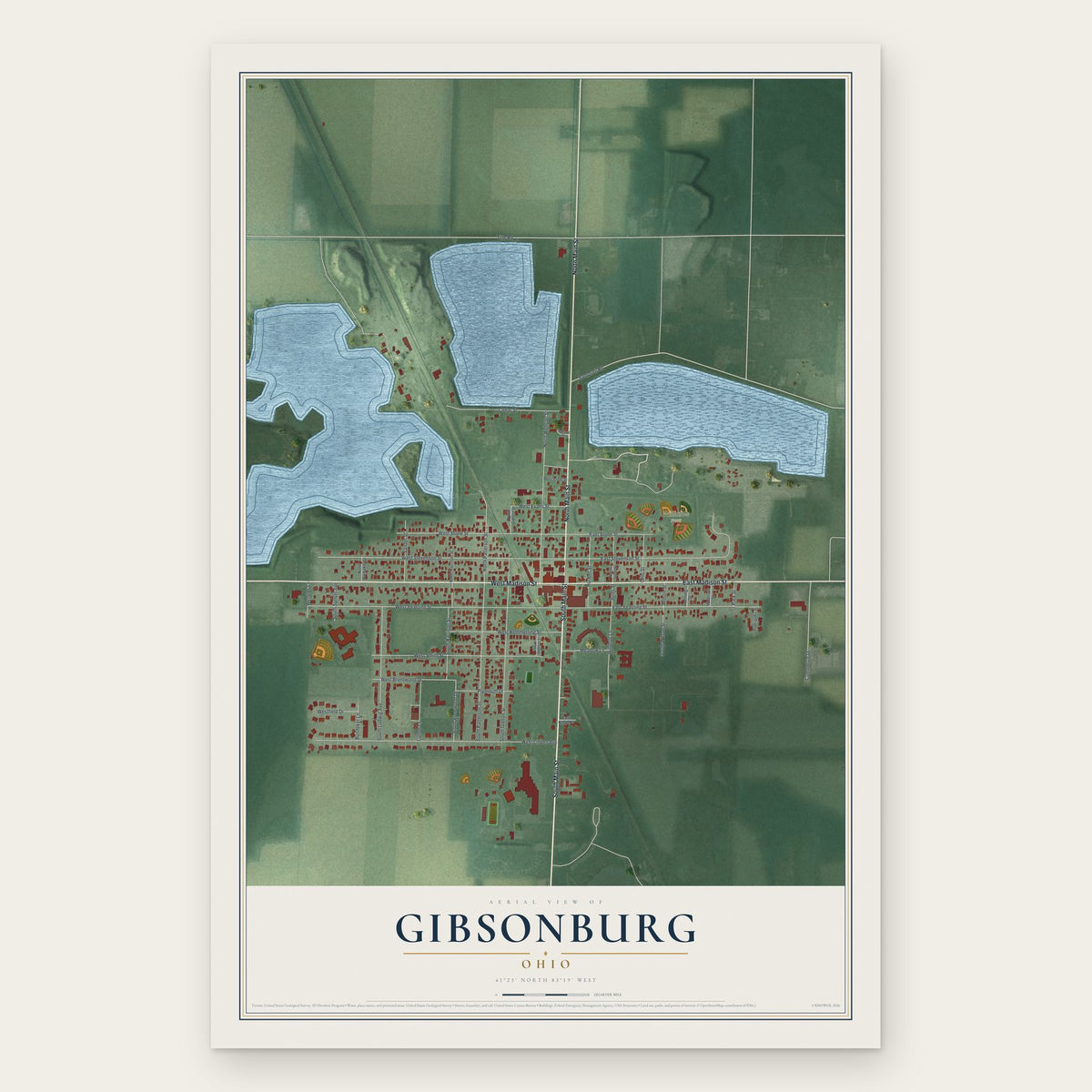 Gibsonburg, Ohio map print, the full design