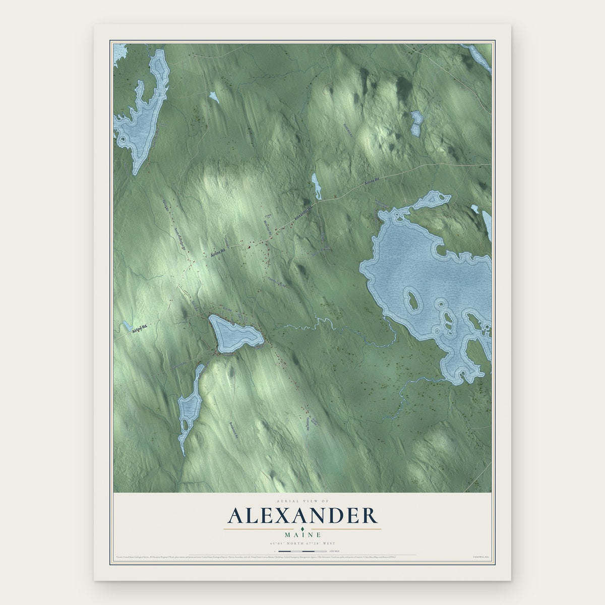 Alexander, Maine map print, the full design