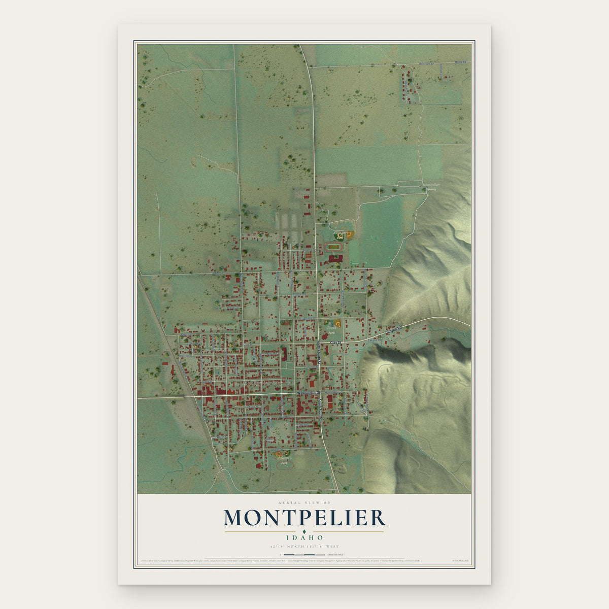 Montpelier, Idaho map print, the full design