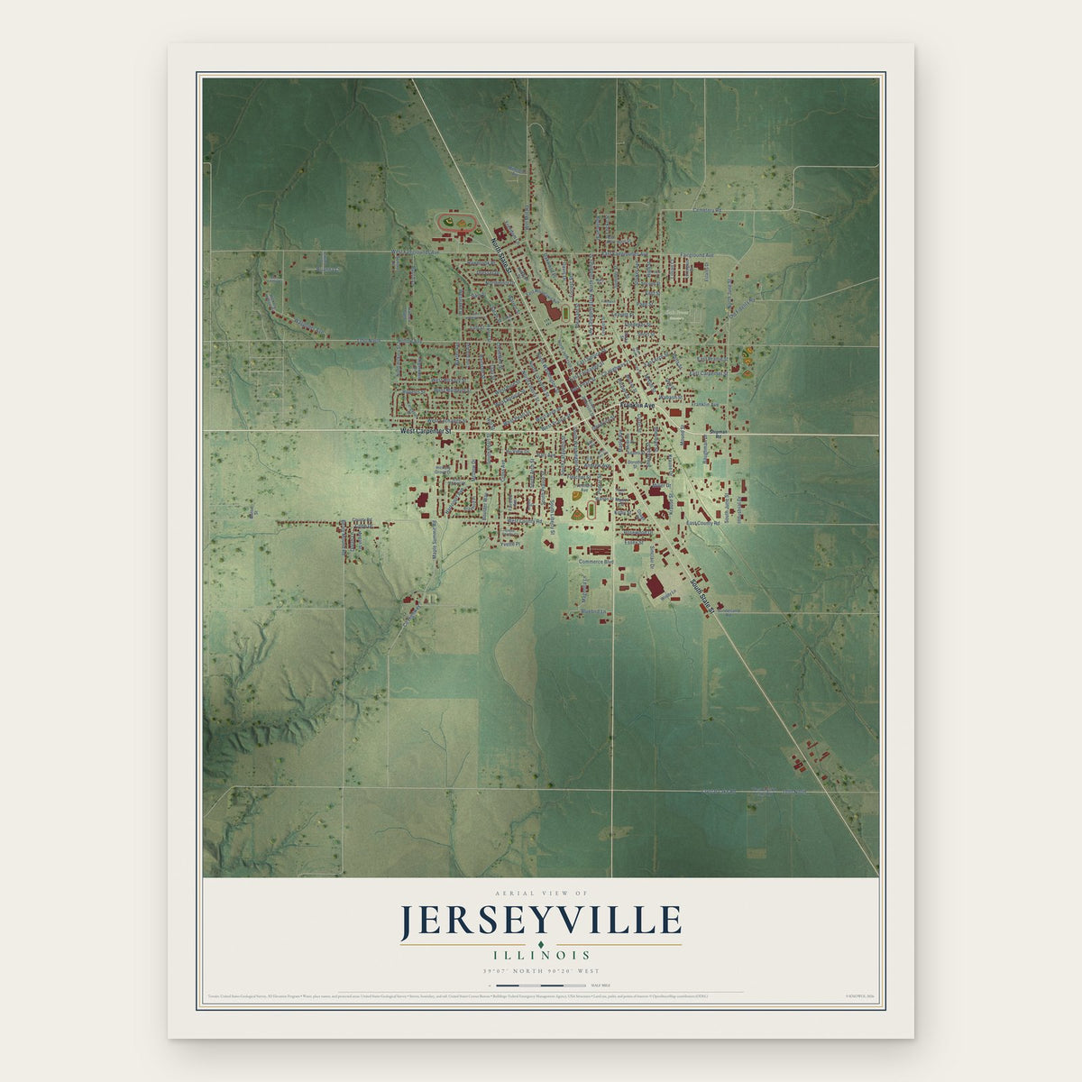 Jerseyville, Illinois map print, the full design