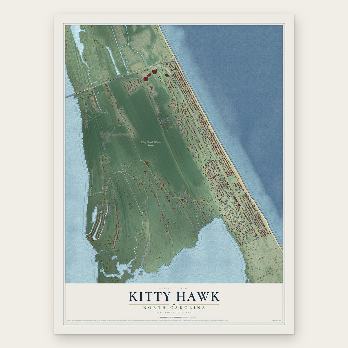 Kitty Hawk, North Carolina map print, the full design