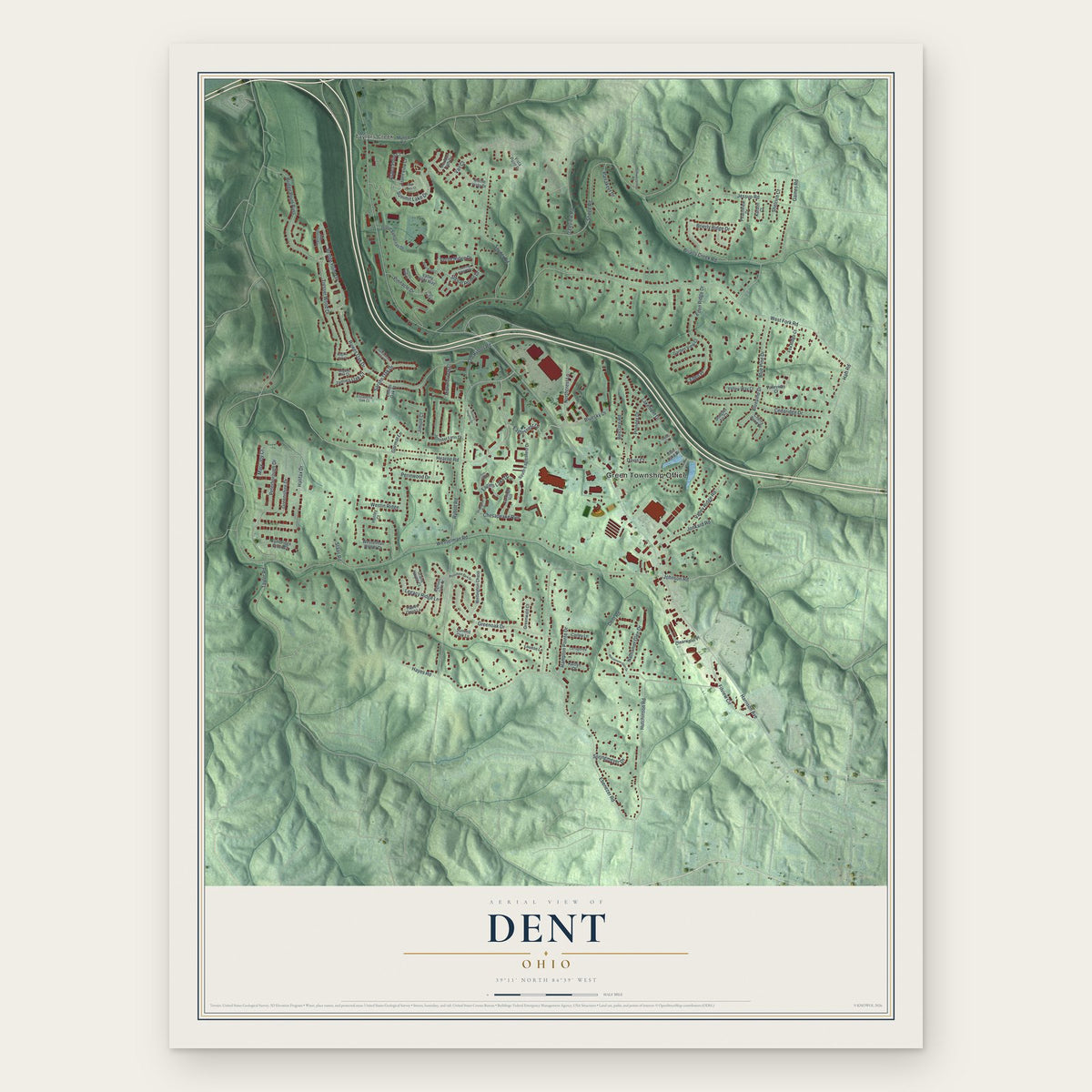 Dent, Ohio map print, the full design