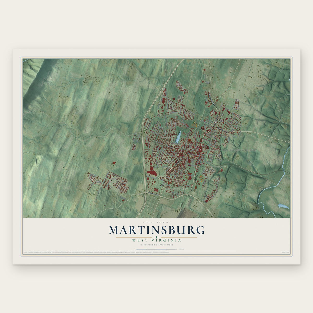 Martinsburg, West Virginia map print, the full design