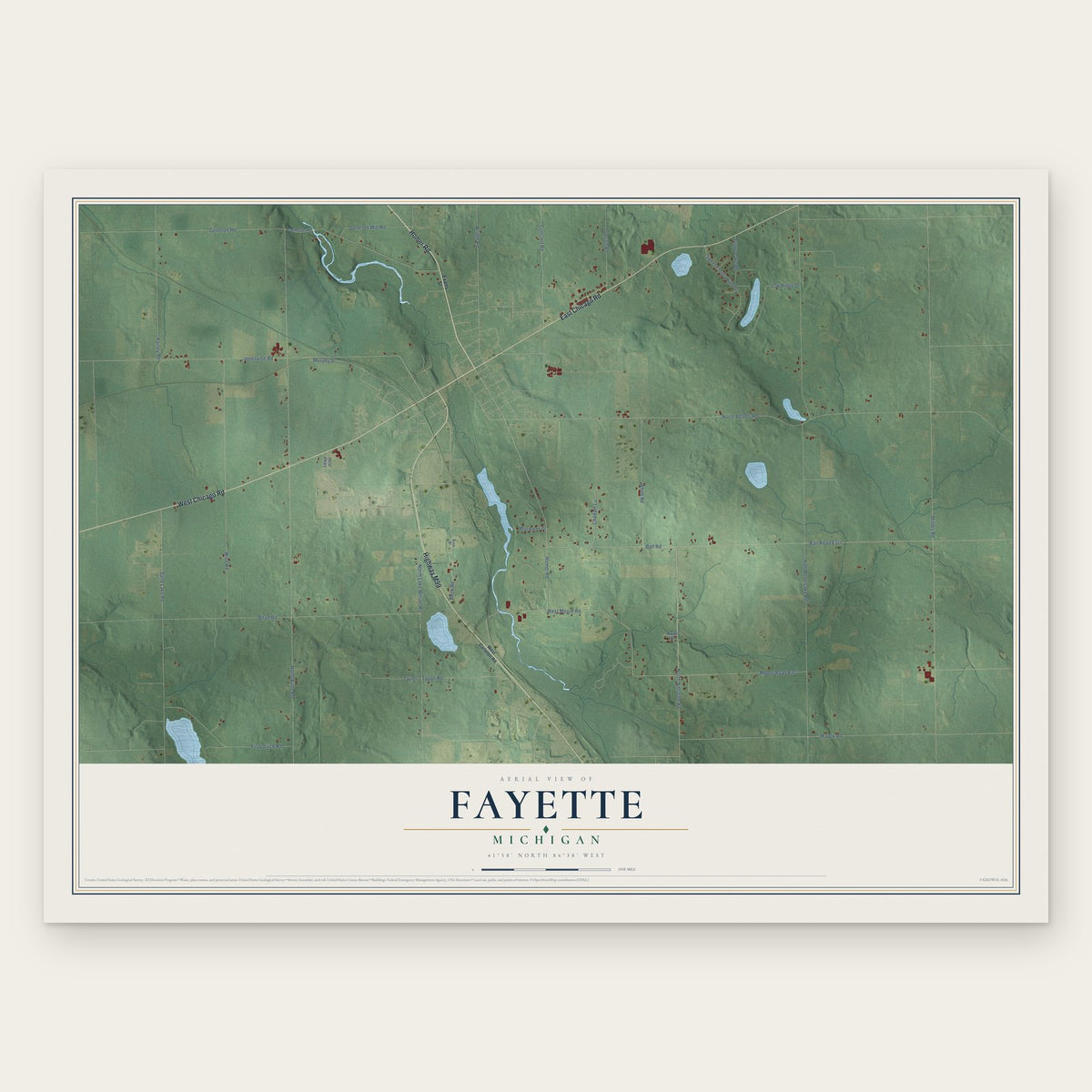 Fayette, Michigan map print, the full design