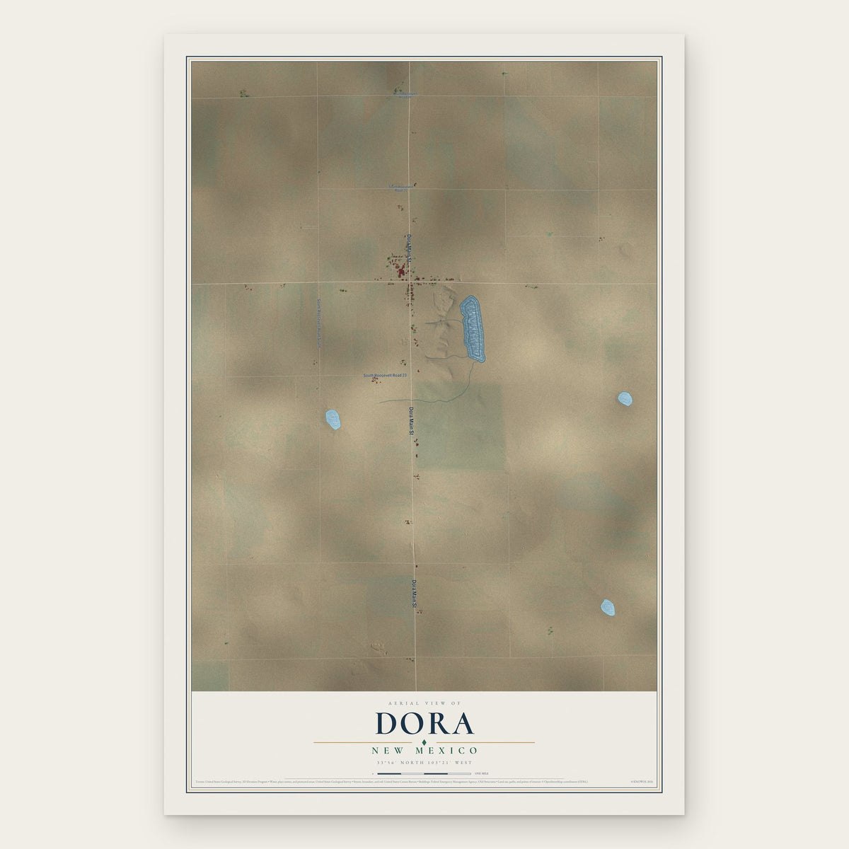 Dora, New Mexico map print, the full design