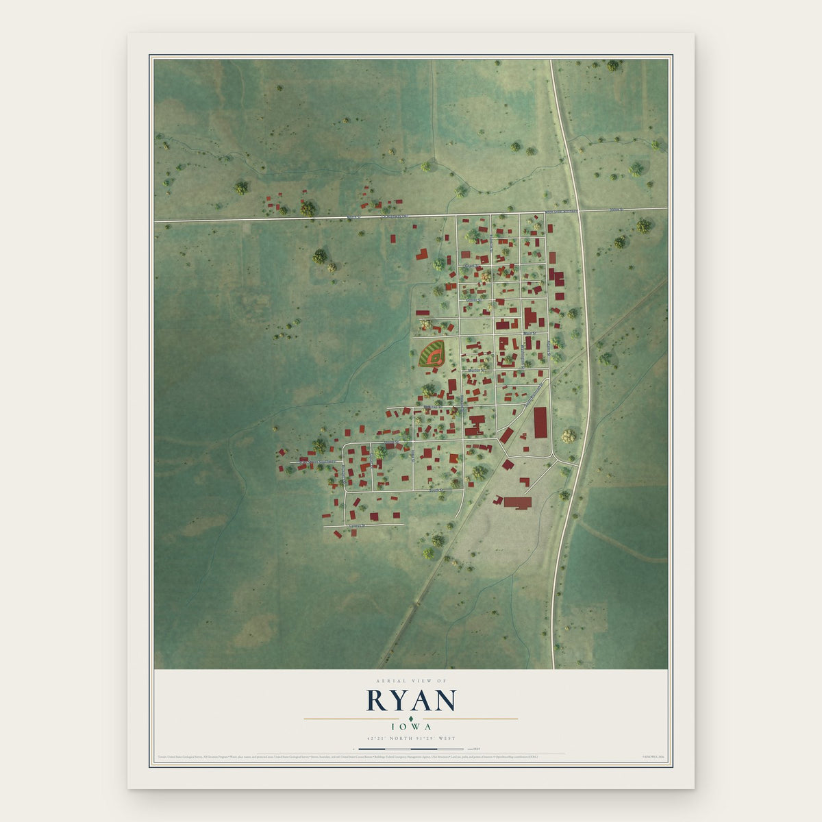 Ryan, Iowa map print, the full design