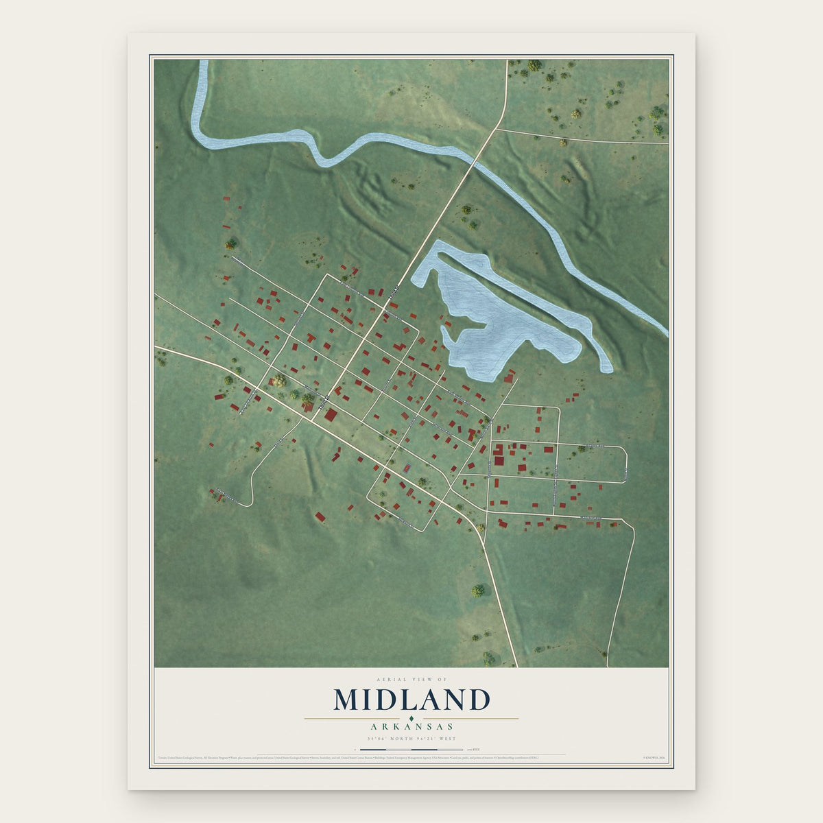 Midland, Arkansas map print, the full design