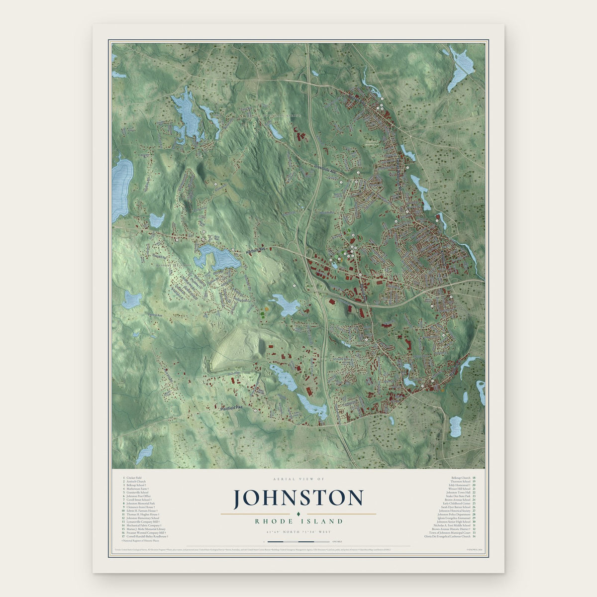 Johnston, Rhode Island map print, the full design