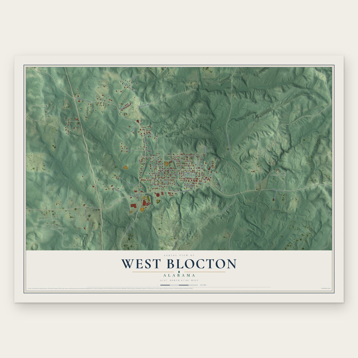West Blocton, Alabama map print, the full design