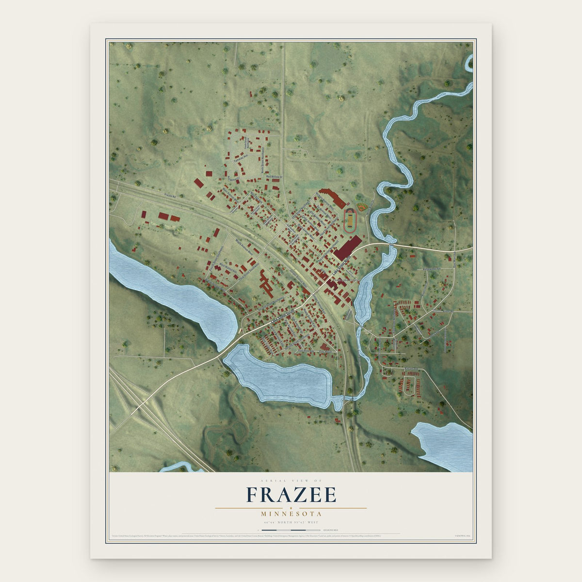 Frazee, Minnesota map print, the full design