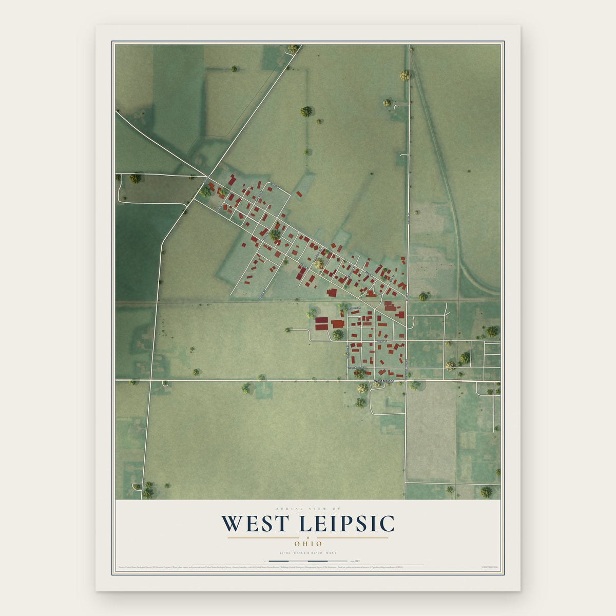 West Leipsic, Ohio map print, the full design