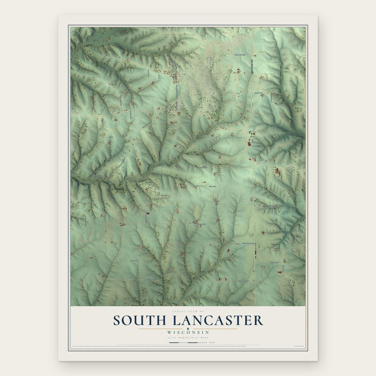 South Lancaster, Wisconsin map print, the full design