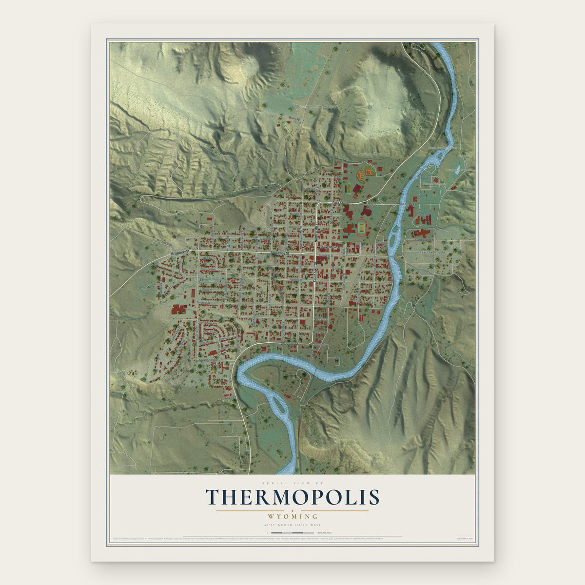 Thermopolis, Wyoming map print, the full design
