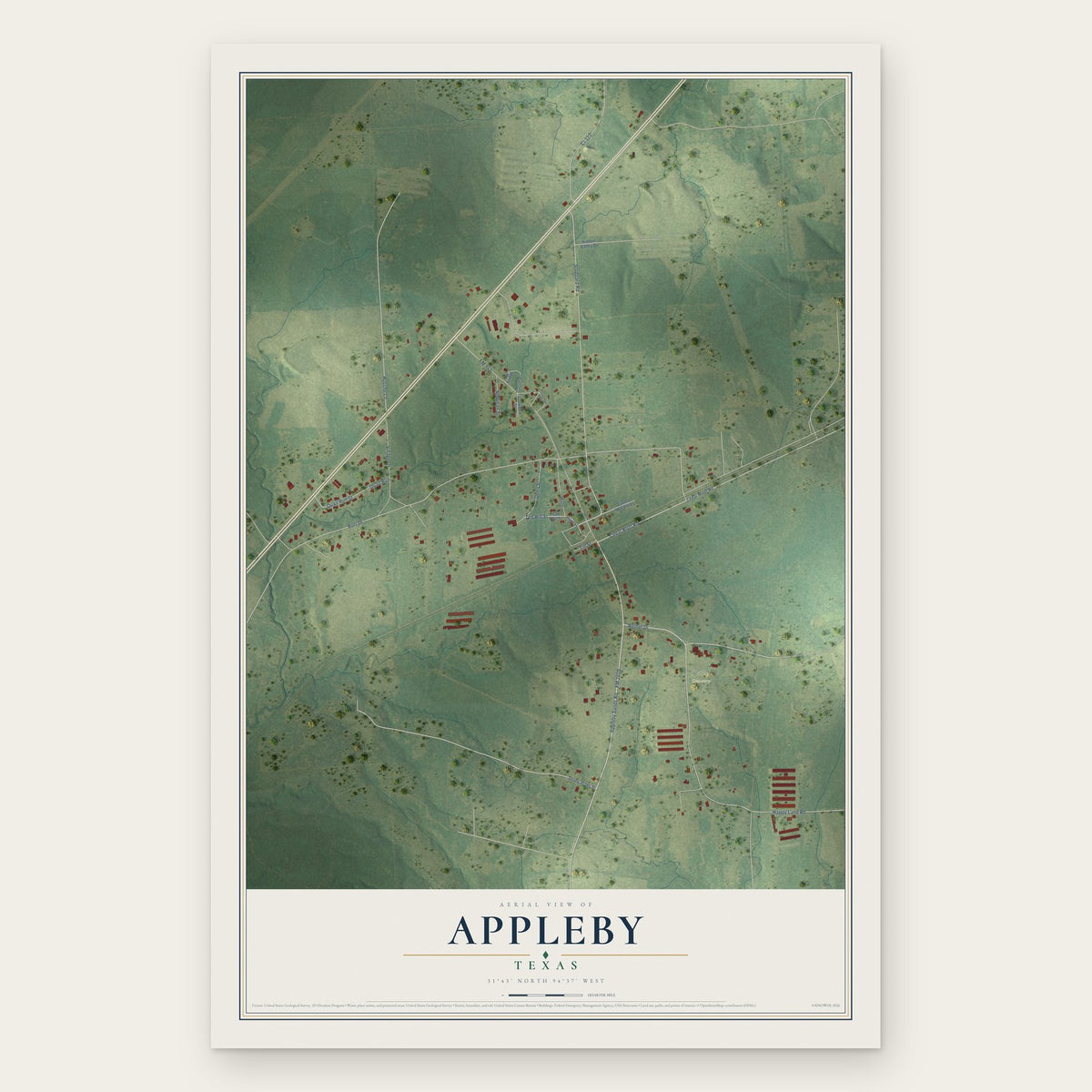 Appleby, Texas map print, the full design