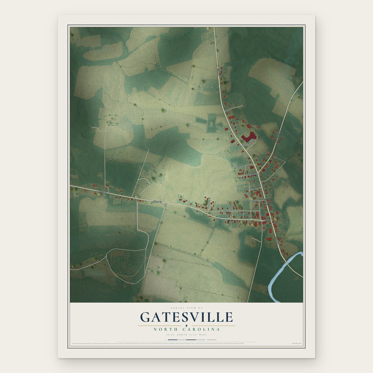 Gatesville, North Carolina map print, the full design
