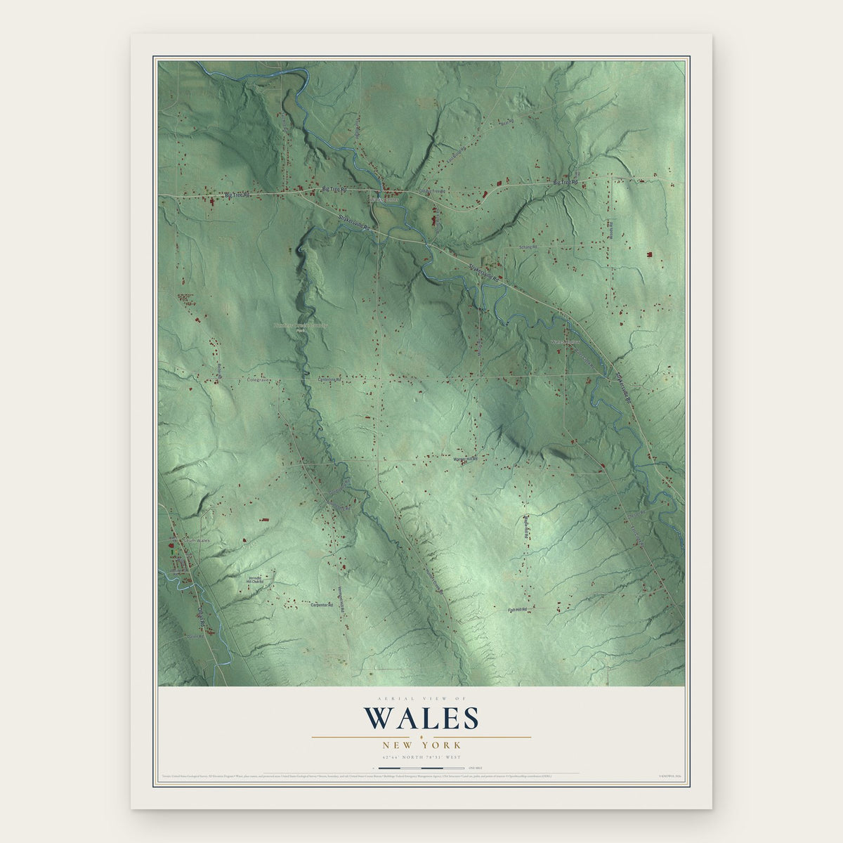 Wales, New York map print, the full design