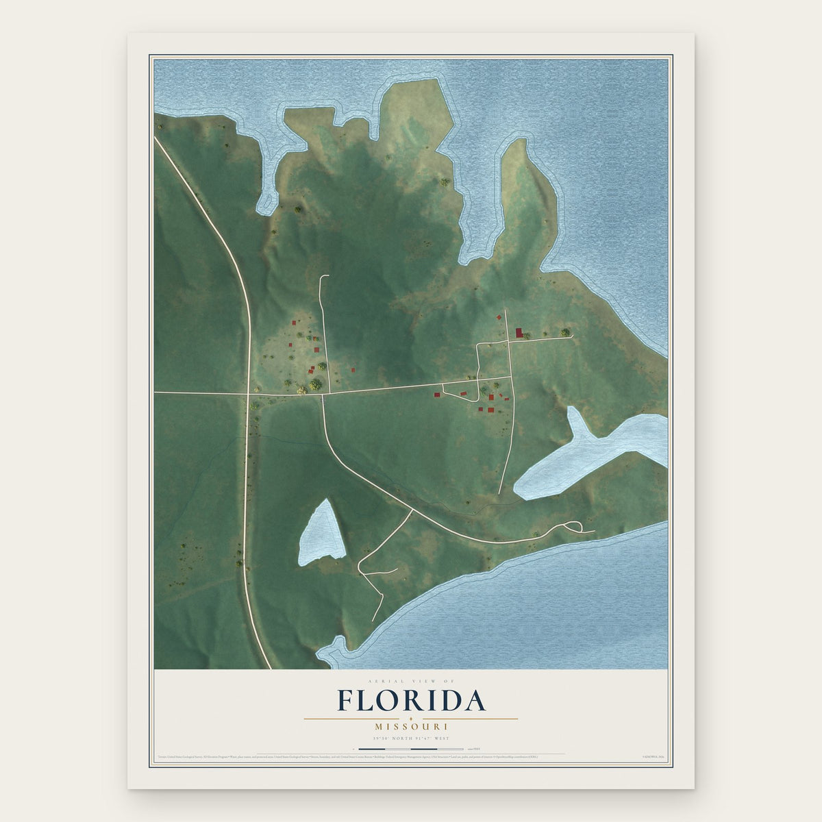 Florida, Missouri map print, the full design