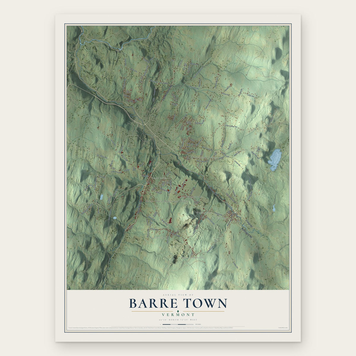 Barre Town, Vermont map print, the full design