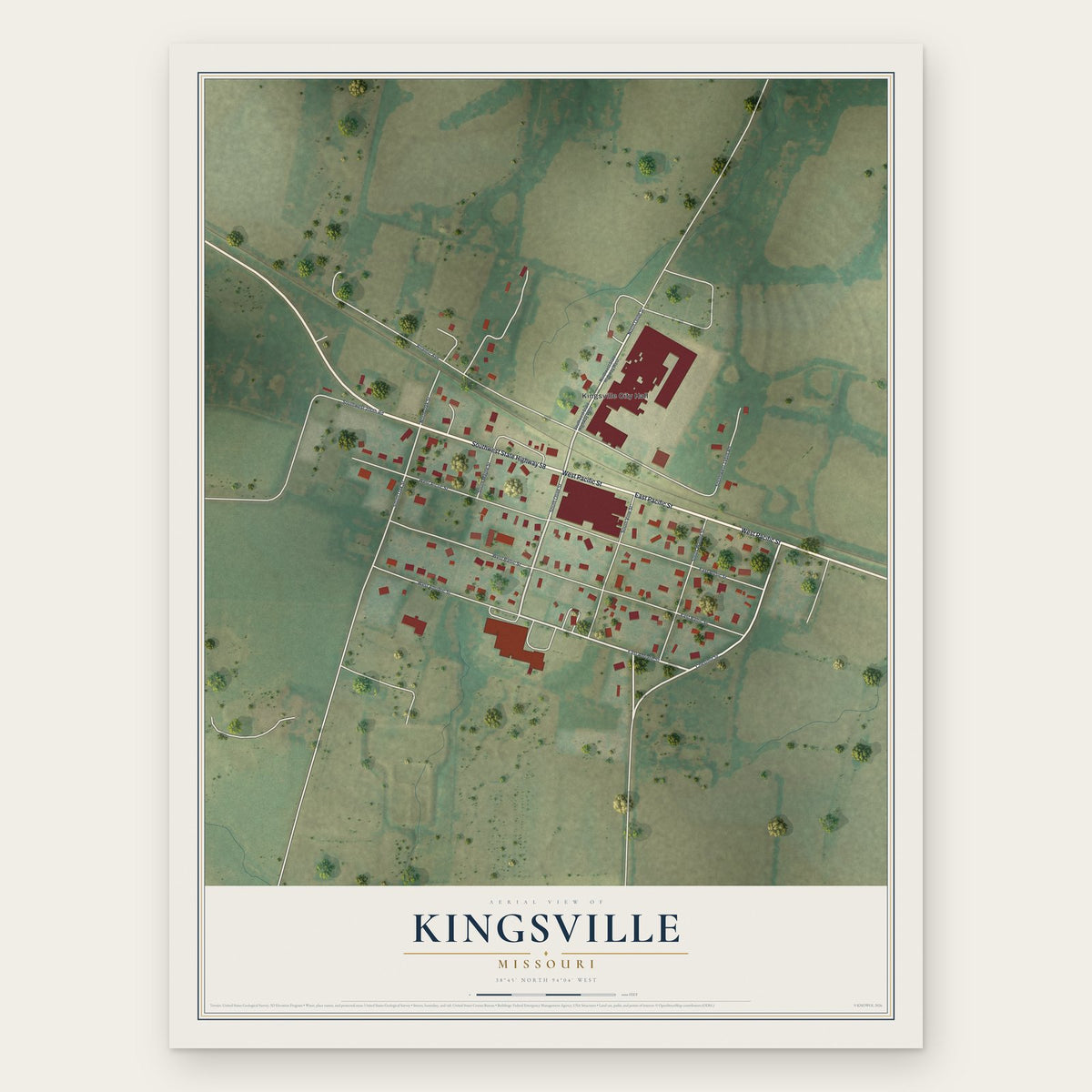 Kingsville, Missouri map print, the full design