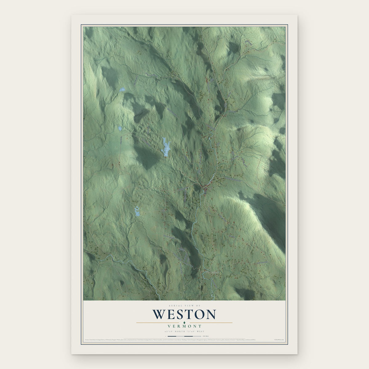 Weston, Vermont map print, the full design