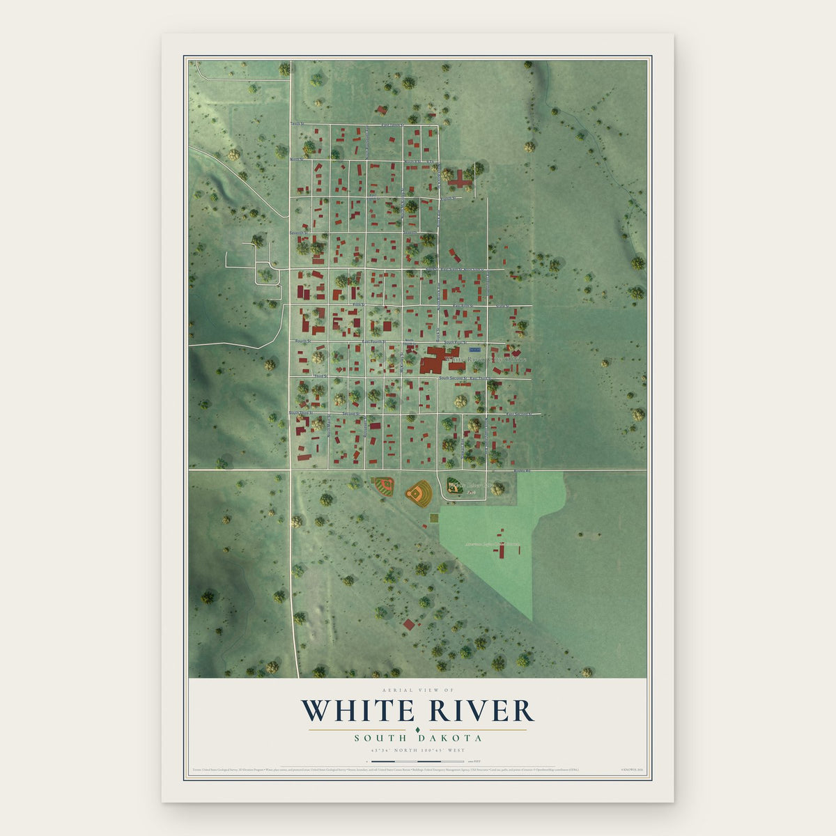 White River, South Dakota map print, the full design