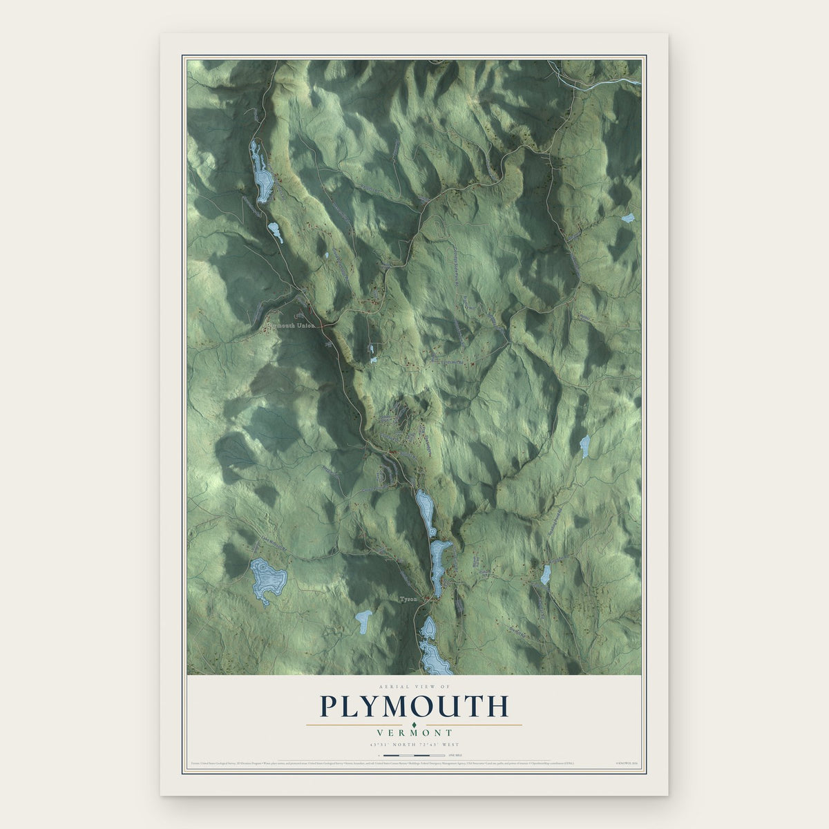 Plymouth, Vermont map print, the full design