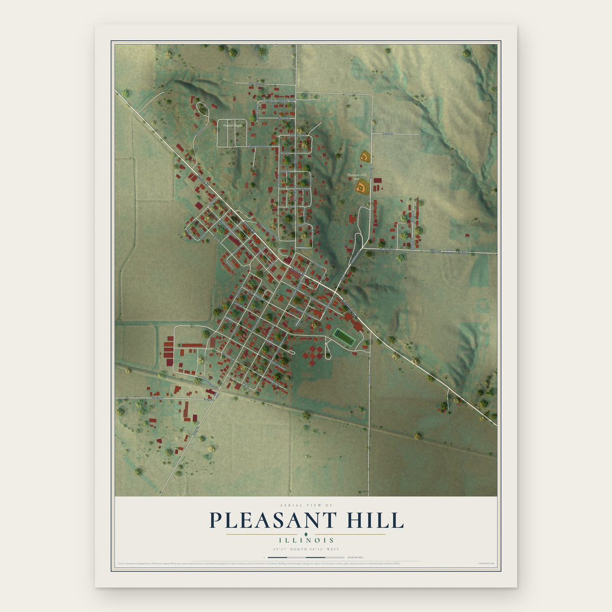 Pleasant Hill, Illinois map print, the full design