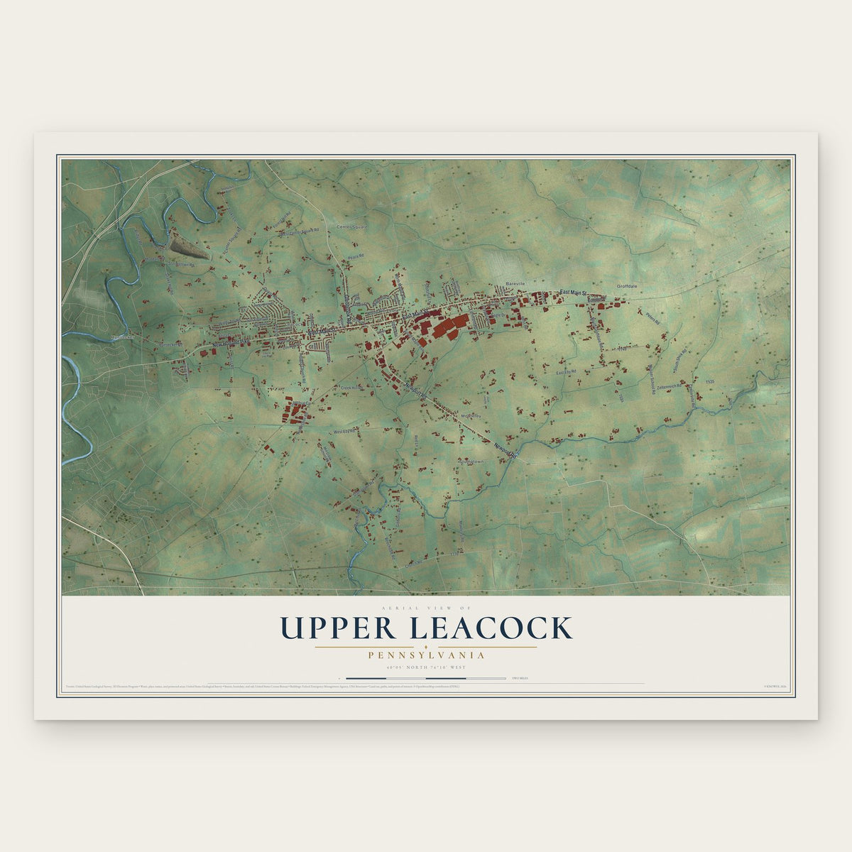 Upper Leacock, Pennsylvania map print, the full design