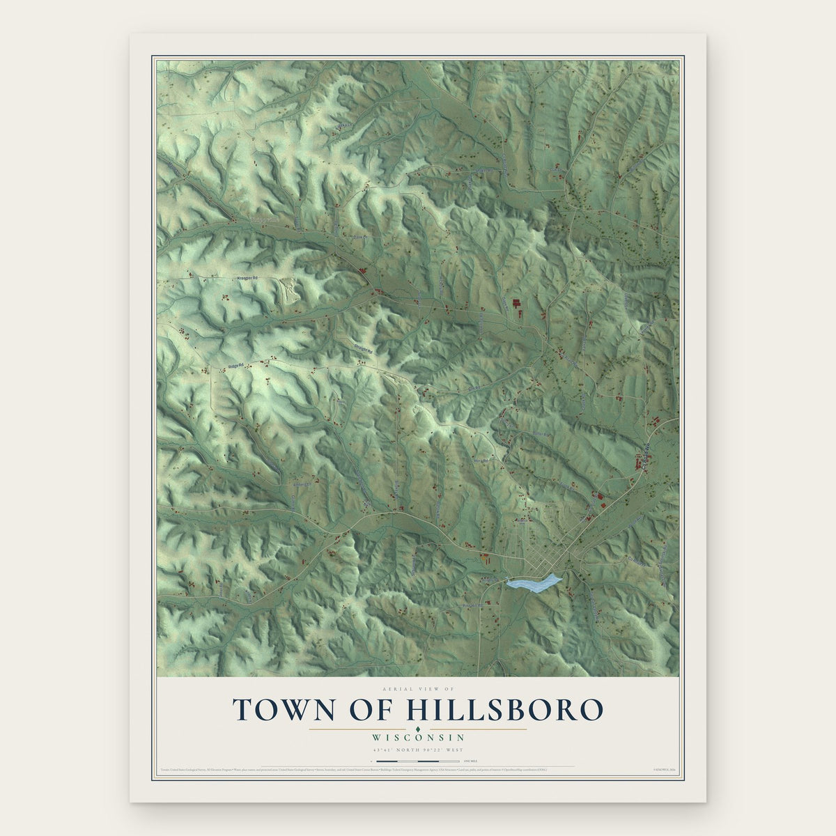 Town of Hillsboro, Wisconsin map print, the full design