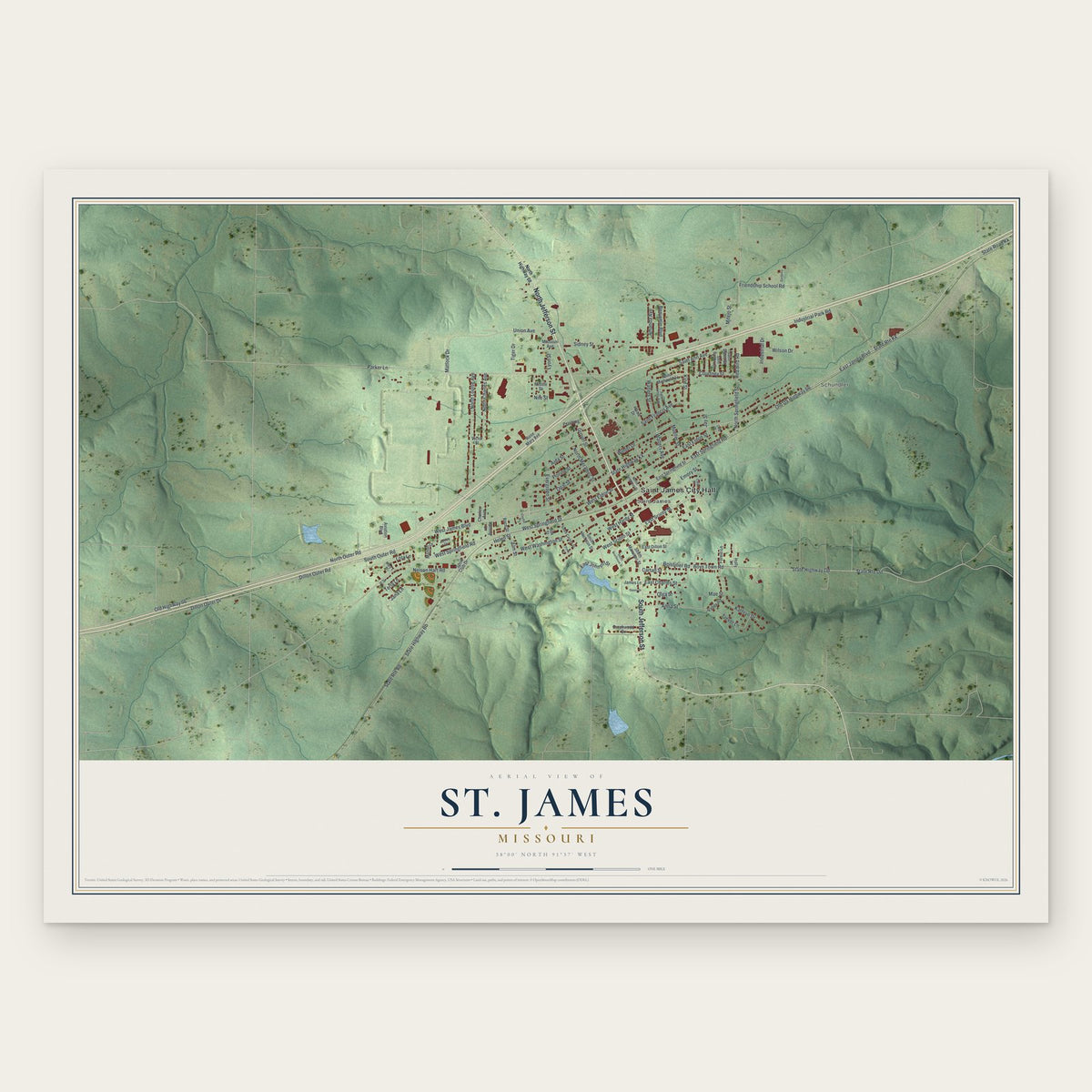 St. James, Missouri map print, the full design