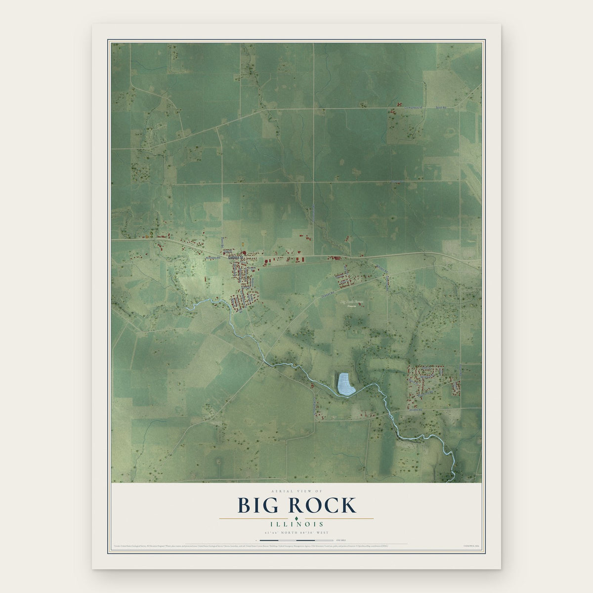 Big Rock, Illinois map print, the full design