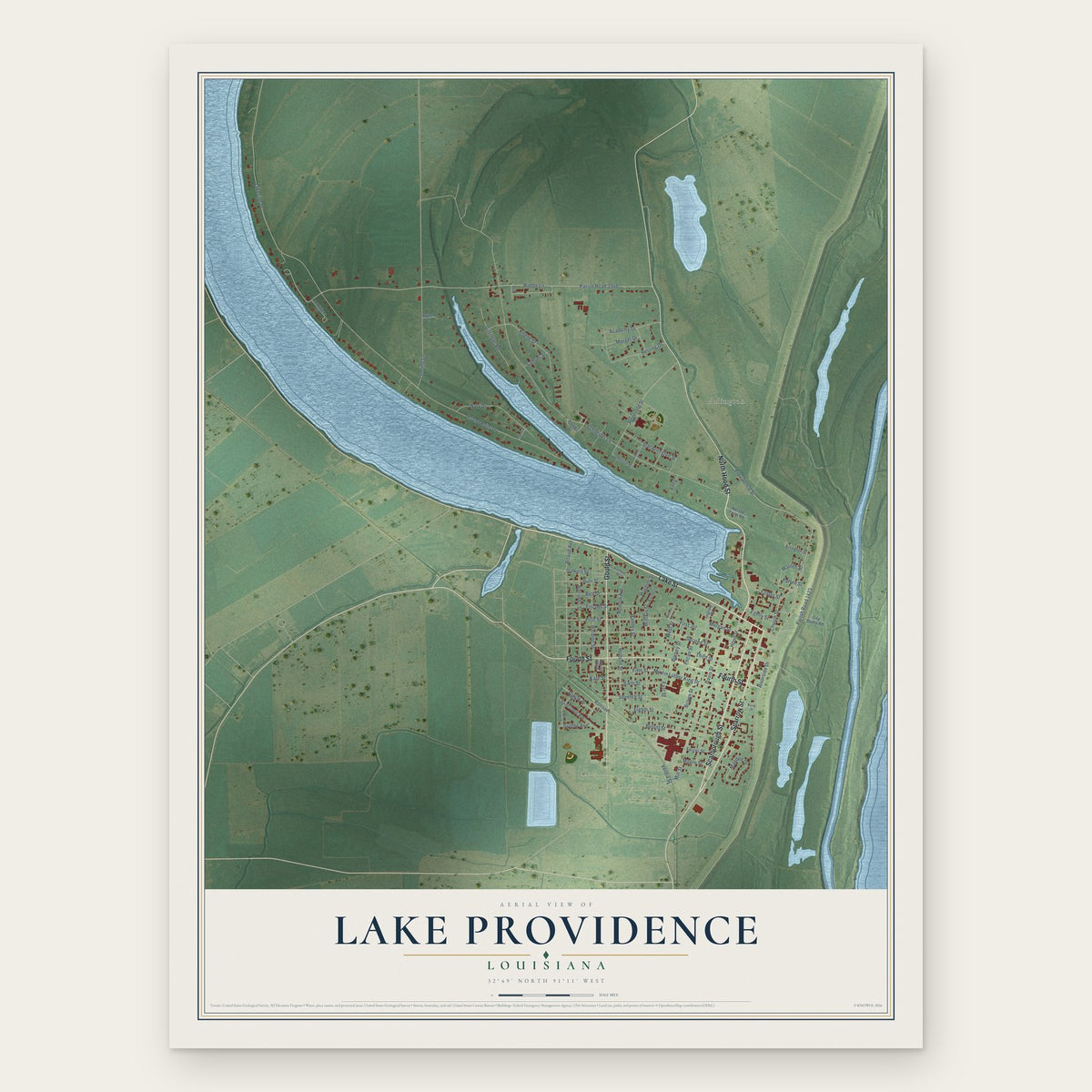 Lake Providence, Louisiana map print, the full design