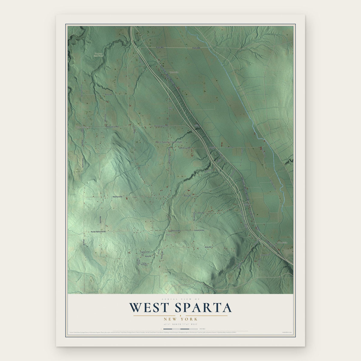 West Sparta, New York map print, the full design
