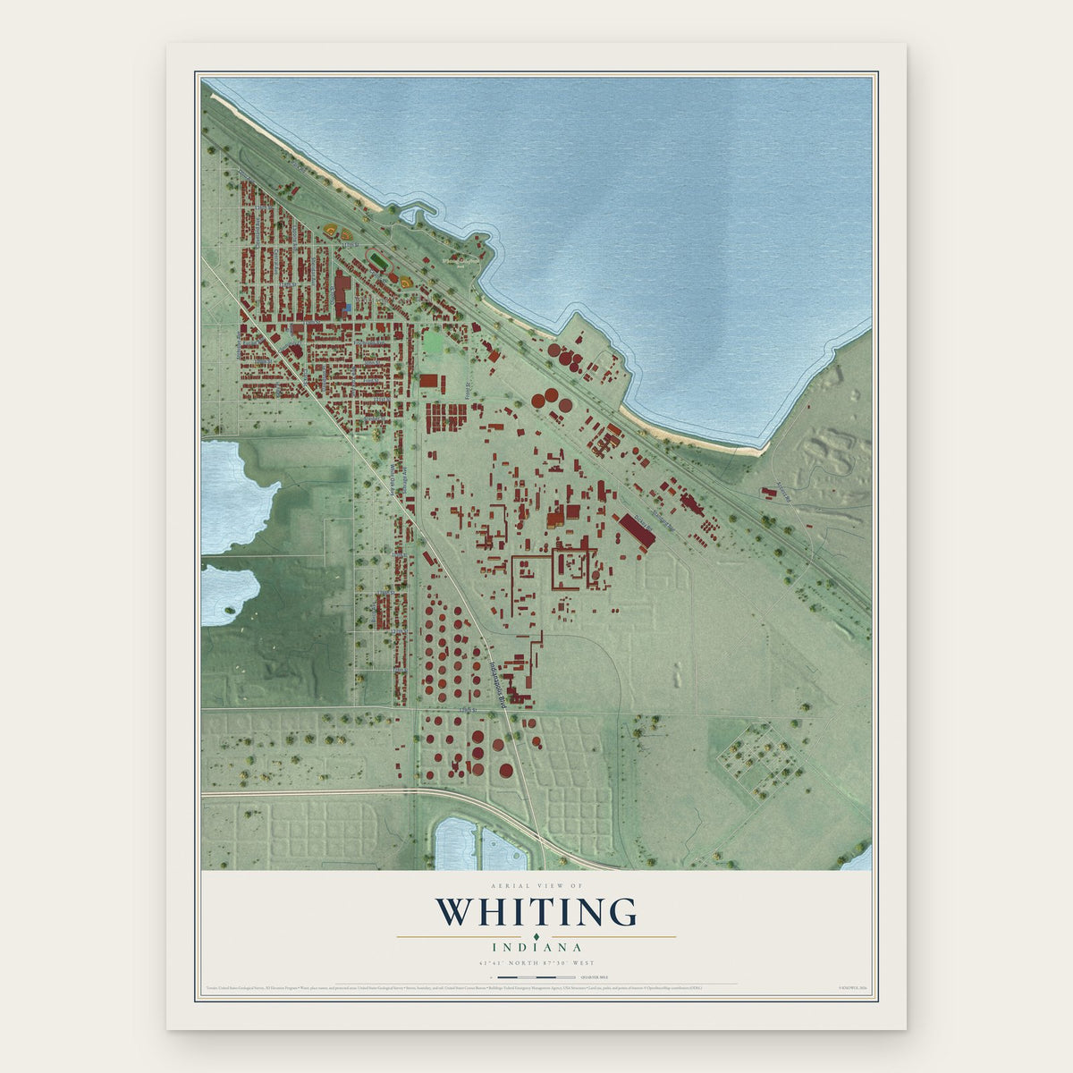 Whiting, Indiana map print, the full design