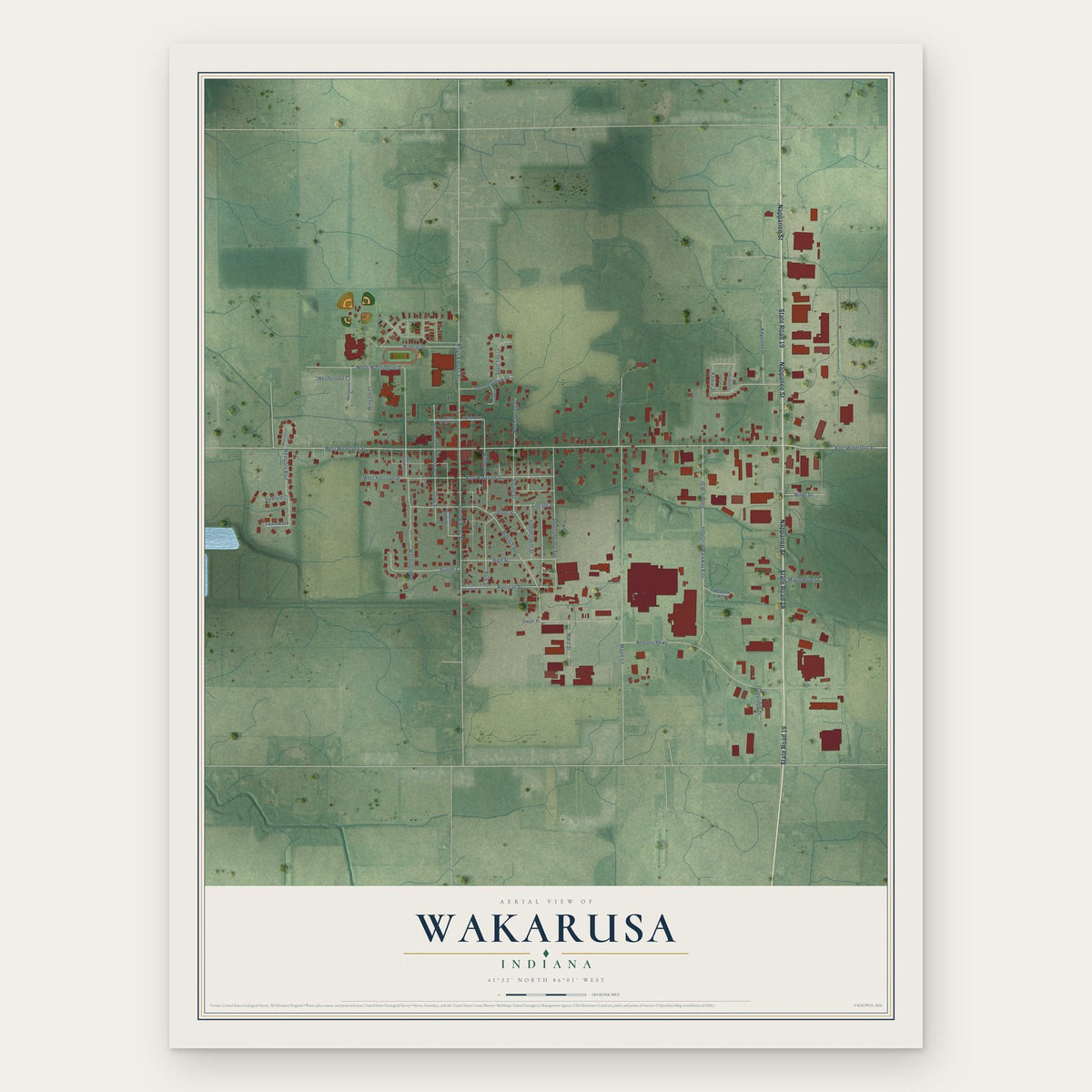Wakarusa, Indiana map print, the full design